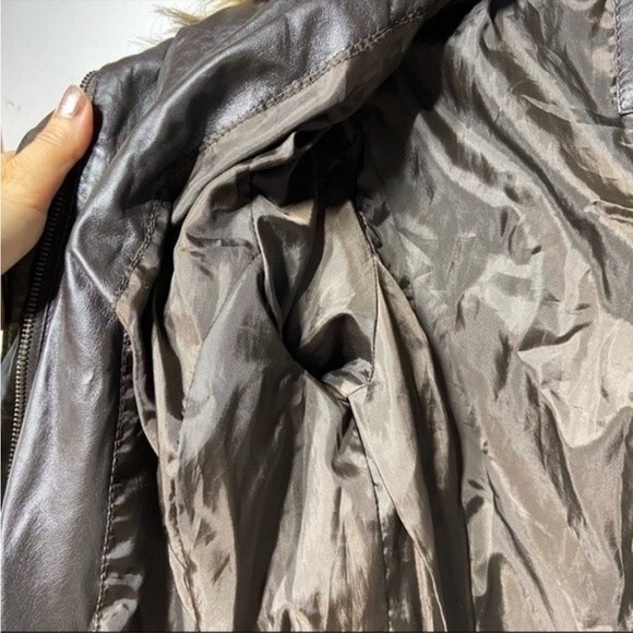 Bod Christensen Brown Leather Moto Jacket with Faux Fur Wide Collar M - Picture 13 of 13